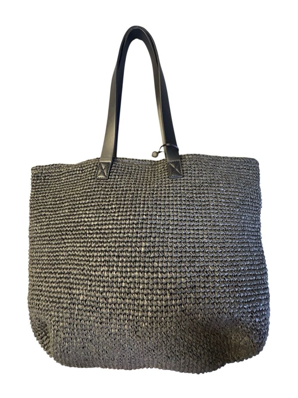DKNY Oversized Black Woven Raffia Tote Bag Large Shoulder Beach Market Bag